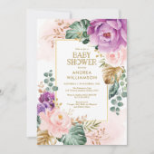 Invitation Joli Violet Blush Tropical Boho Chic Baby shower (Devant)