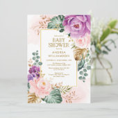Invitation Joli Violet Blush Tropical Boho Chic Baby shower (Debout devant)