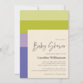 Invitation Joli violet et vert rayures Baby shower moderne (Devant)