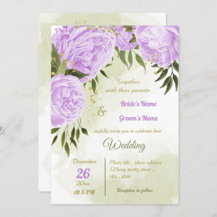 Invitation joli violet fleurs verdure mariage géométrique