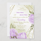 Invitation joli violet fleurs verdure mariage géométrique (Devant)