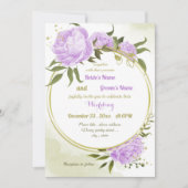 Invitation joli violet fleurs verdure mariage géométrique (Devant)