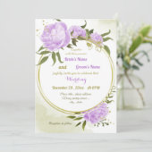 Invitation joli violet fleurs verdure mariage géométrique (Debout devant)