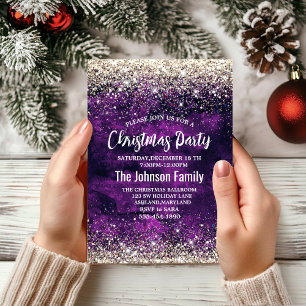 Invitation Joli violet foncé or faux parties scintillant Noël