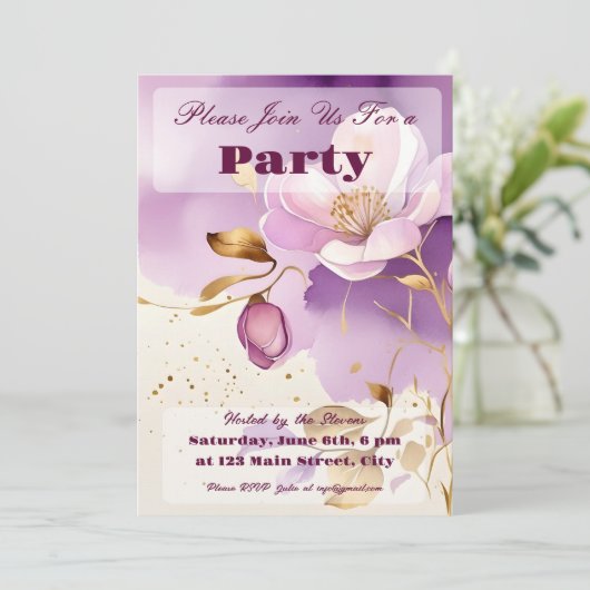 Invitation Joli violet or Floral (Debout devant)