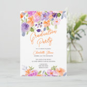 Invitation Joli violet orangé orangé script graduation (Debout devant)