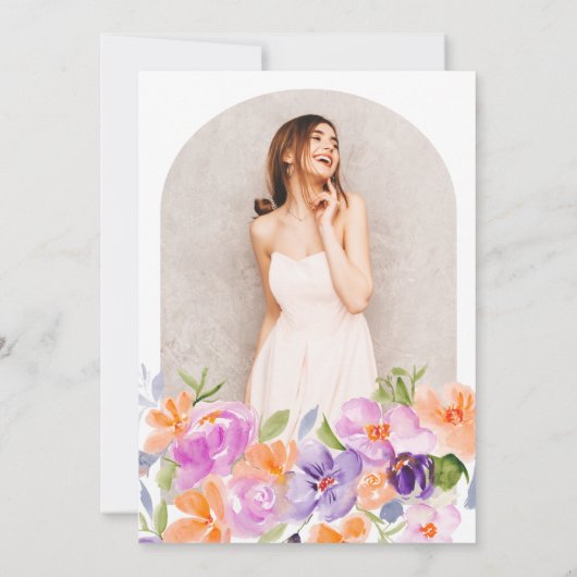 Invitation Joli violet orangé orangé script graduation (Dos)