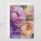 Invitation Joli violet rose or fleuri 16e anniversaire (Devant)