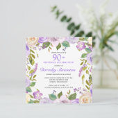 Invitation Joli violet Rustique Floral 90e anniversaire (Debout devant)