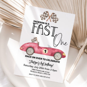 Invitation Joli VITE UN Voiture de course rouge 1er anniversa