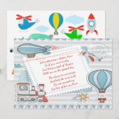 Invitation Joli Voyage Thème Baby Boy Douche Déchets Raffle (Devant / Derrière)