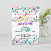 Invitation Joli zoo de fleurs jungle Animaux Anniversaire gir (Debout devant)