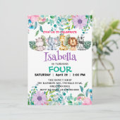 Invitation Joli zoo de fleurs jungle Animaux Anniversaire pou (Debout devant)