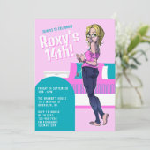 Invitation Jolie Ado de dessin rose fille 14e anniversaire (Debout devant)