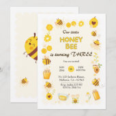 Invitation Jolie adorable Miel Bee thème 3e anniversaire (Devant / Derrière)