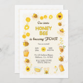 Invitation Jolie adorable Miel Bee thème 4e anniversaire (Devant / Derrière)