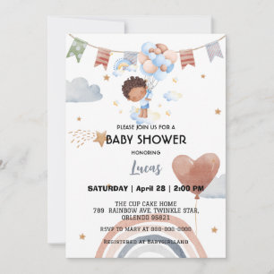 Invitation Jolie afro ballon arc-en-ciel garçons baby shower 