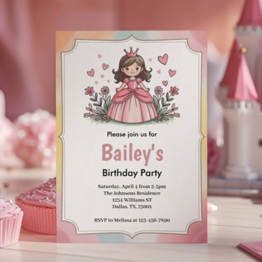 Invitation Jolie Anniversaire Princesse de Conte de Fées