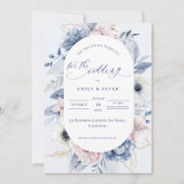 Invitation Jolie aquarelle bleu bleu foncé Mariage (Devant)