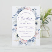 Invitation Jolie aquarelle bleu bleu foncé Mariage (Debout devant)
