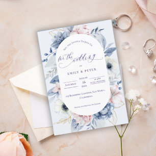 Invitation Jolie aquarelle bleu bleu foncé Mariage