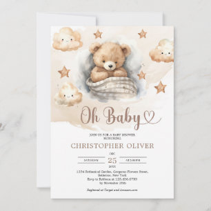 Invitation Jolie Aquarelle brun clair dortoir ours en peluche