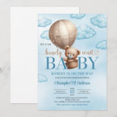 Invitation Jolie aquarelle brun ours en peluche montgolfière (Devant / Derrière)