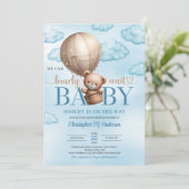 Invitation Jolie aquarelle brun ours en peluche montgolfière (Debout devant)