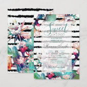 Invitation Jolie aquarelle Cactus Floral Black Stripes (Devant / Derrière)