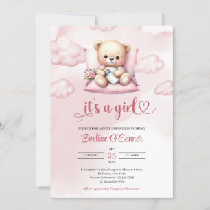 Invitation Jolie aquarelle couchage ours en peluche c'est une