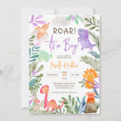 Invitation Jolie aquarelle dinosaures verdure garçon baby sho (Devant)