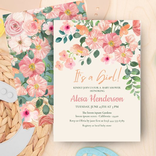 Invitation Jolie aquarelle fleurie boho chic baby shower fill