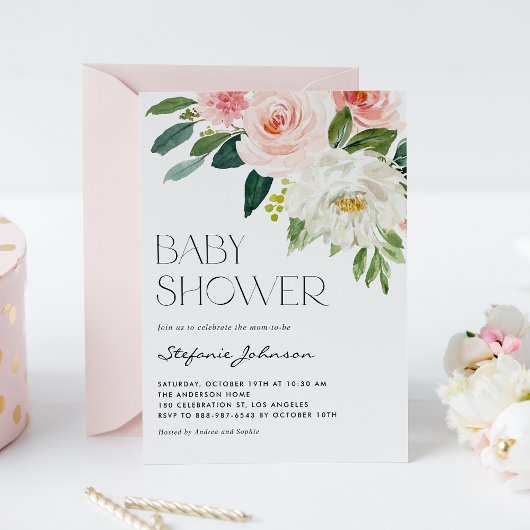 Invitation Jolie aquarelle Fleurs Jardin Baby shower