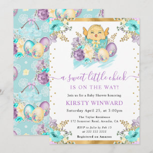 Invitation Jolie aquarelle Florale Baby shower de poussins de