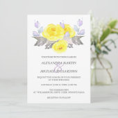 Invitation Jolie aquarelle gris jaune violet Rose Mariage (Debout devant)