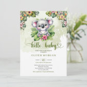 Invitation Jolie aquarelle jungle bébé koala fleurs tropicale (Debout devant)