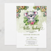 Invitation Jolie aquarelle jungle bébé koala fleurs tropicale (Devant / Derrière)