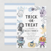 Invitation Jolie aquarelle Monstres Halloween fête d'annivers (Devant / Derrière)