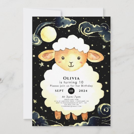 Invitation Jolie Aquarelle Mouton Anniversaire (Devant)