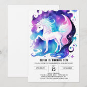 Invitation Jolie aquarelle Pony Anniversaire (Devant / Derrière)