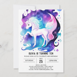Invitation Jolie aquarelle Pony Anniversaire