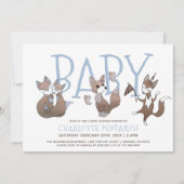 Invitation Jolie aquarelle Renards Baby shower garçon bleu (Devant)