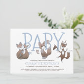 Invitation Jolie aquarelle Renards Baby shower garçon bleu (Debout devant)