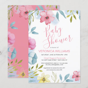 Invitation Jolie aquarelle rose Baby shower floral fille