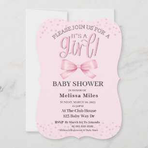 Invitation Jolie aquarelle rose Bow Girl Baby shower
