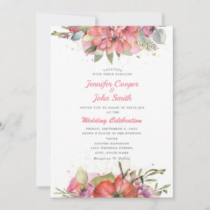Invitation Jolie aquarelle rose rouge florale mariage