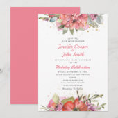 Invitation Jolie aquarelle rose rouge Mariage (Devant / Derrière)