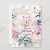 Invitation Jolie aquarelle rose violet Mariage floral (Devant)