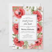 Invitation Jolie aquarelle Rouge Mariage floral (Devant)