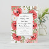 Invitation Jolie aquarelle Rouge Mariage floral (Debout devant)